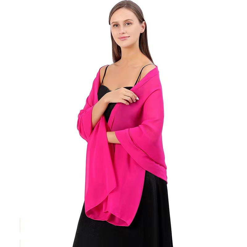 K733 High Quality Pure Color Chiffon Lengthened Shawl Bride Bridesmaids Wedding Dress Prom Party Dinner Shawl Female