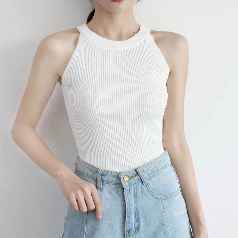 HELIAR Women Black Y2K Crop Tops Knitted Off Shoulder Tank Female ONeck Elastic Solid Elegant Top 2024 Summer 250506