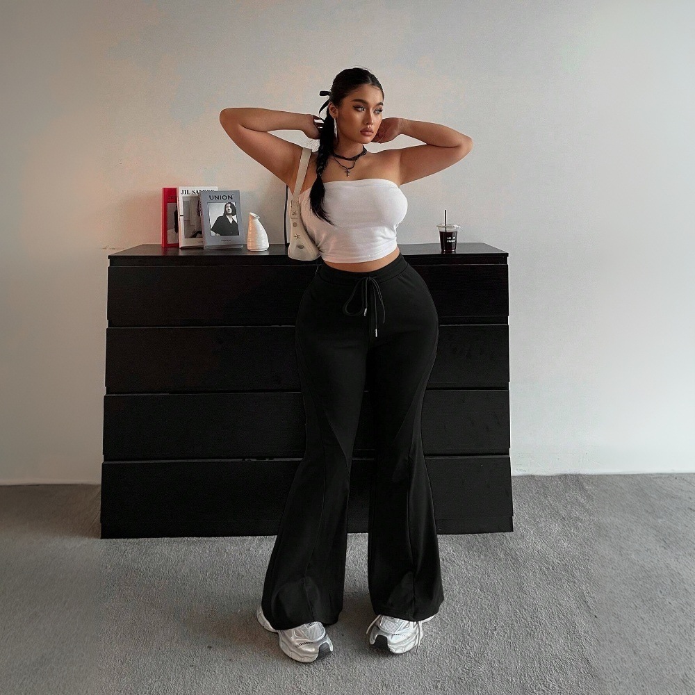 Large Size Womens Commuting Versatile Elastic Waisted Casual Pants for Spring and Summer Slim Fit and Wide Leg Pants
