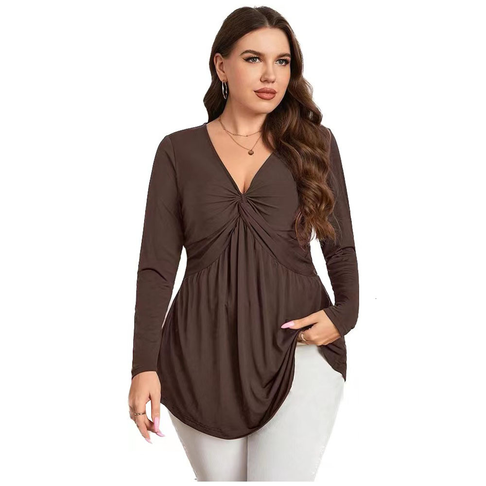 Plus Size Womens Temperament Waist Cinched Knitted Base Shirt Elegant Commuting V-neck Sexy Top