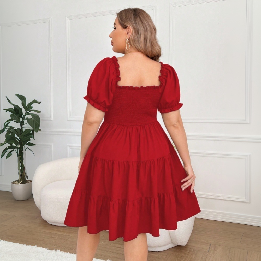 2025 Plus Size Womens Spring and Summer New Elegant Red Dress Slim Fit and Slimming Mid Length Skirt
