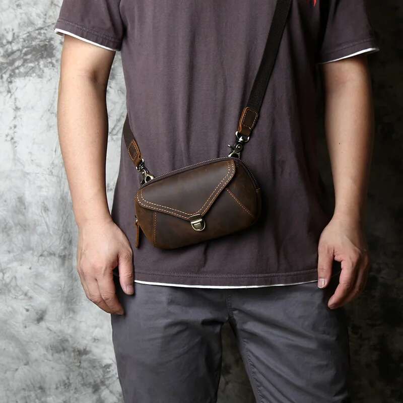 Retro Men's Mobile Phone Crazy-Horse Leather Waist Top Layer Cowhide Clutch Cross-Body Shoulder Bag