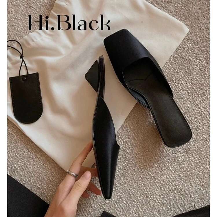 Modern Women Slippers French Square Head Light Mouth Satin Triangle Sandals Summer