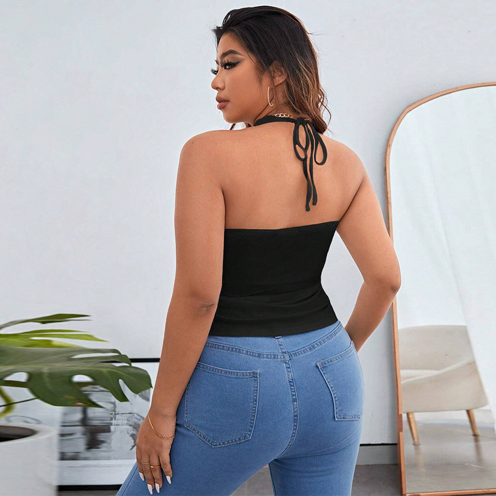 Oversized Womens Slim Fit Asymmetrical Hem Hanging Neck Strap Sleeveless Vest Sexy Chest Wrap