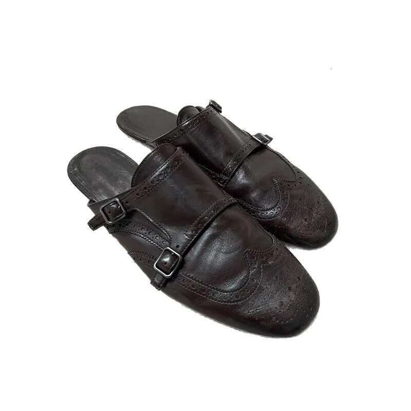 British Style Leather Round Toe Buckle With Slippers Mule Slipper Oxford Shoes Exclusive Lazy Casual Shoes.