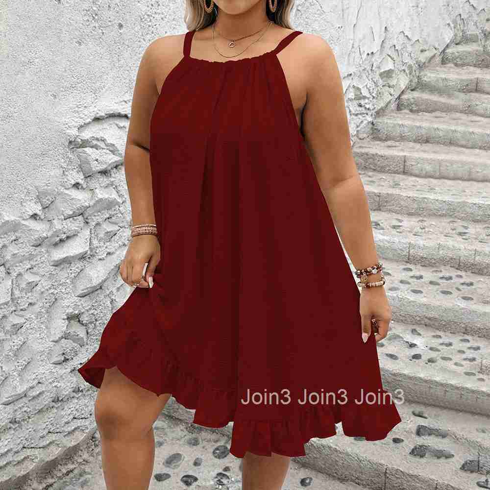 Large Size Womens Solid Color Sun Skirt Summer New Style Loose and Large Pleated Sexy Jumpsuit