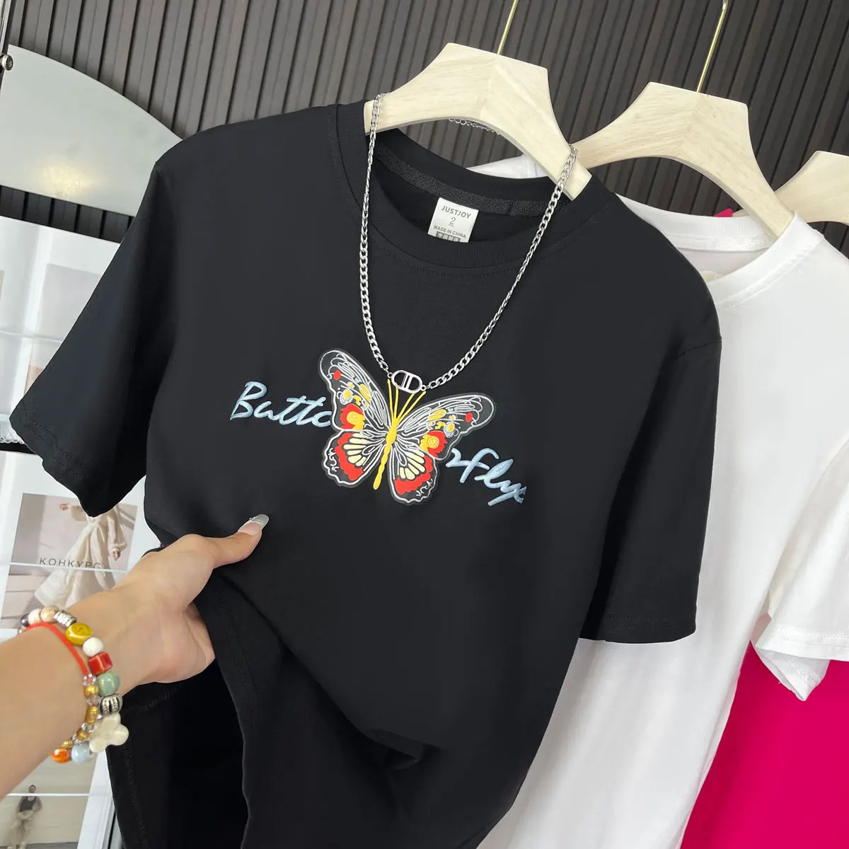 Plus Size Chinese Butterfly Foam Print Womens Tshirt Classical Elegant Flavor Y2k Summer Top 2024 Literary Streetwear Tee 250514