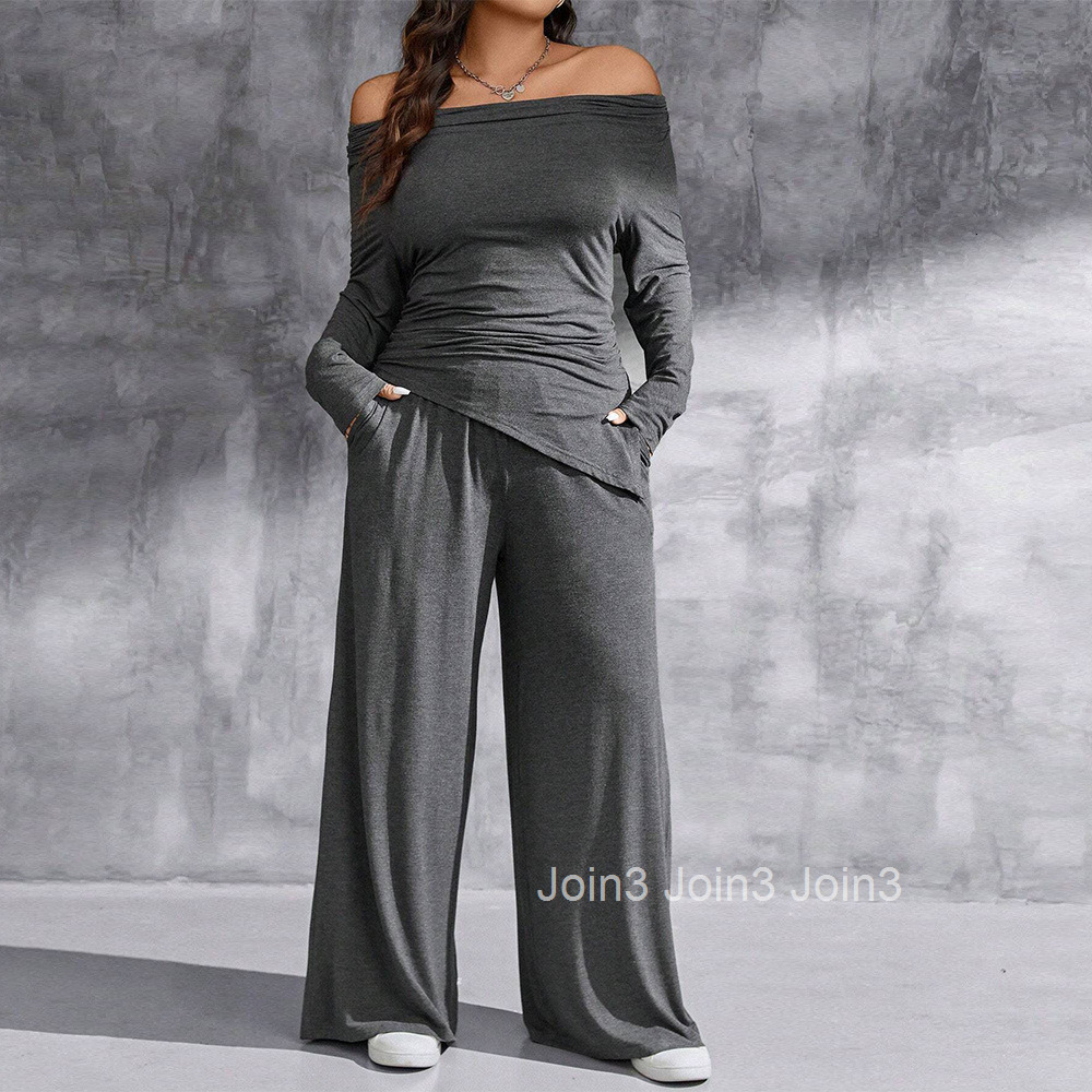 Large Size Womens Clothing Queen Intellectual Fashion Set Casual Wide Leg Pants Two-piece Set Top