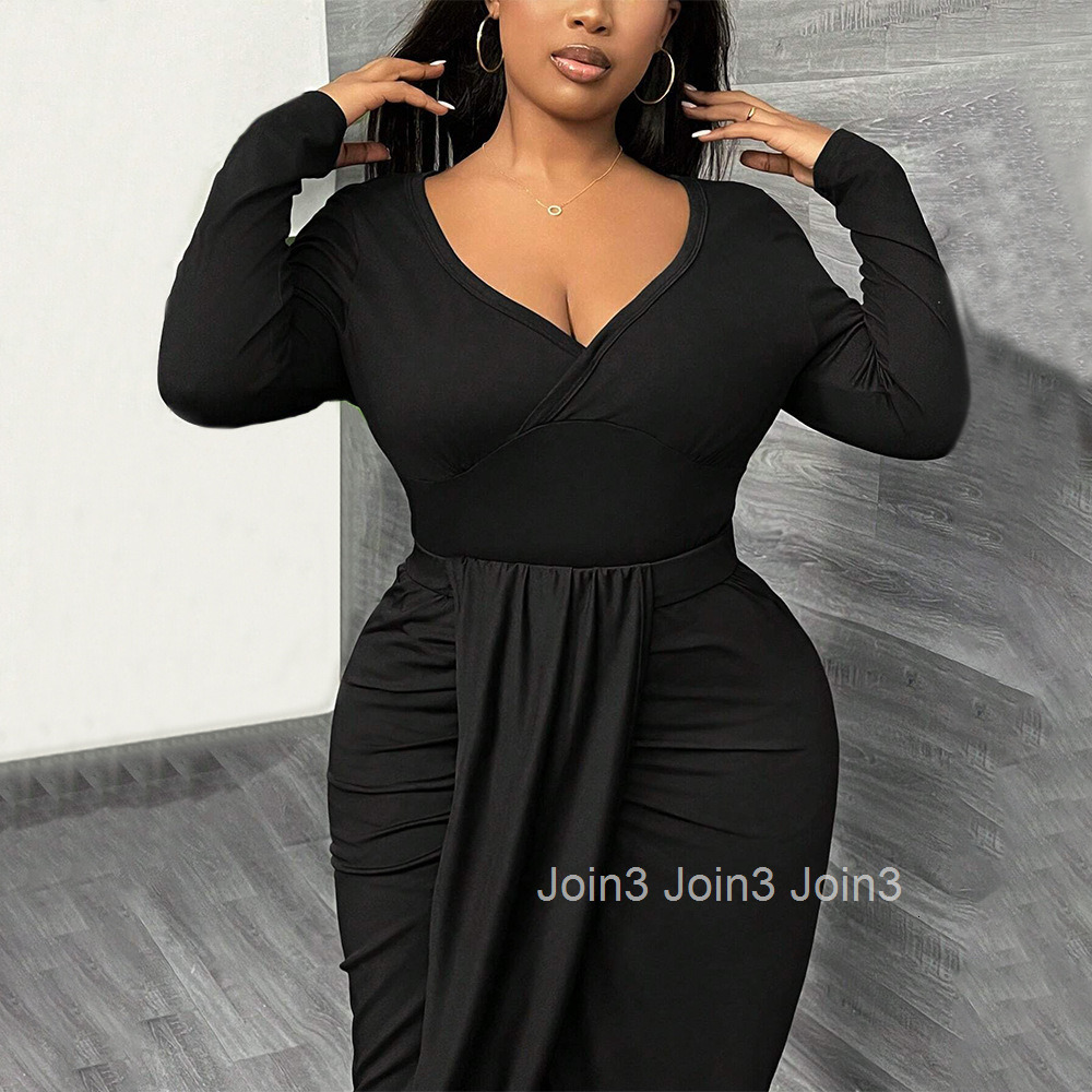 Plus Size Womens Simple Style Solid Color T-shirt Versatile for Autumn and Winter Commuting Long Sleeved Top for Interior Wear