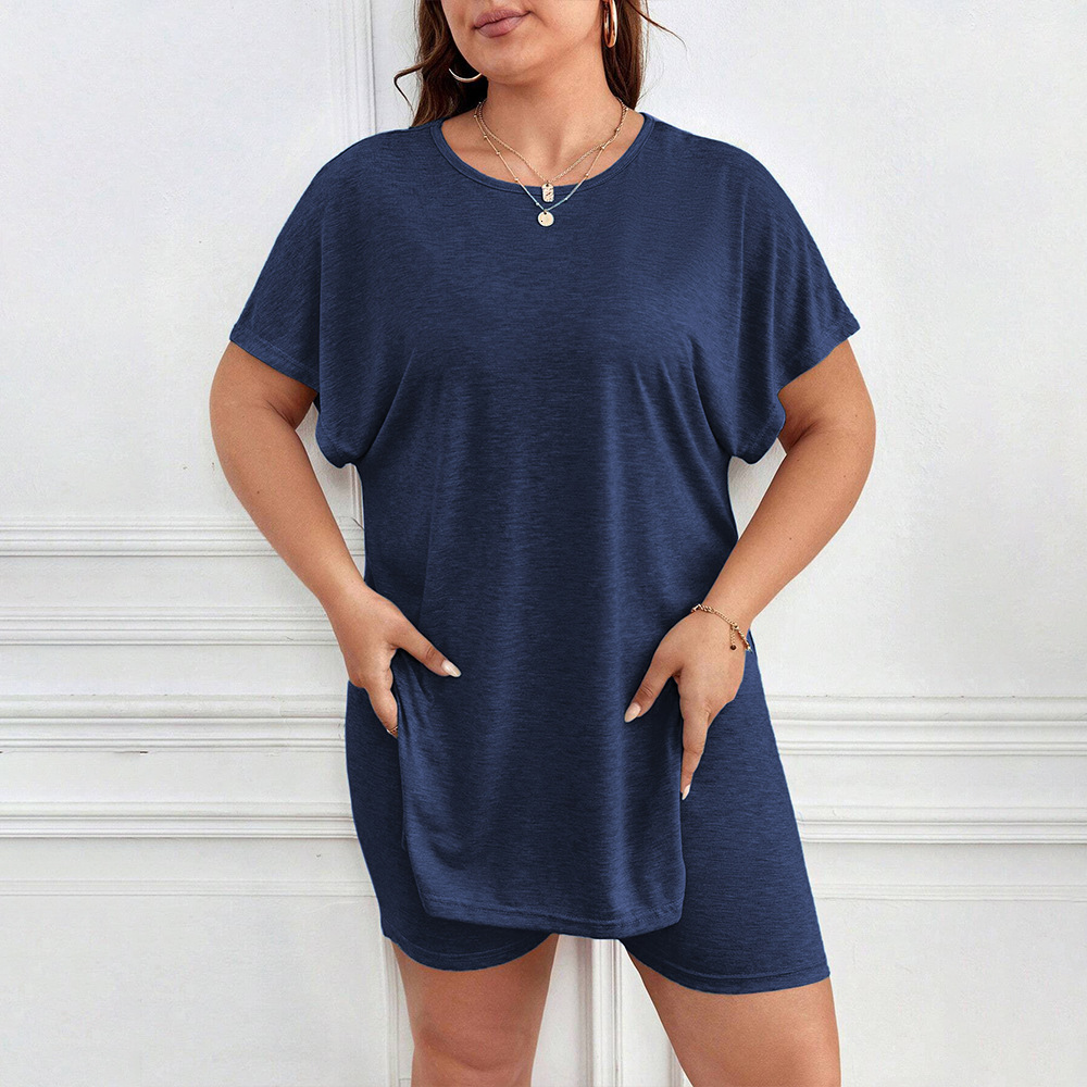Simple Casual Style Plus Size Home Set Summer Comfortable Short Sleeved Shorts Two-piece Set