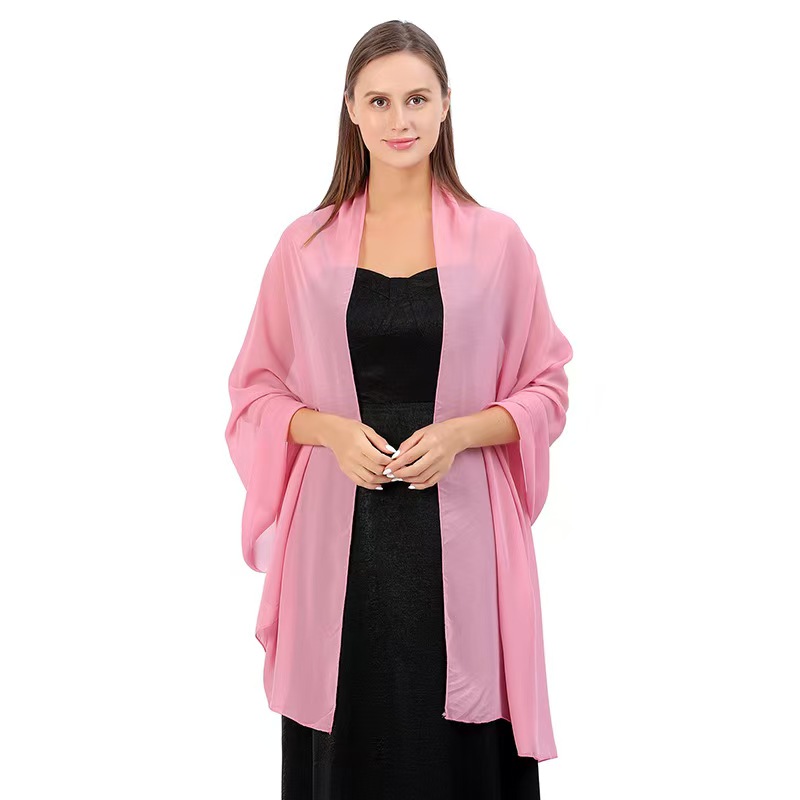 K733 High Quality Pure Color Chiffon Lengthened Shawl Bride Bridesmaids Wedding Dress Prom Party Dinner Shawl Female