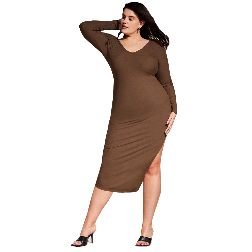 Plus Size Womens Simple Casual Style Dress Autumn and Winter Slim Fit Hip Hugging Mid Length Skirt