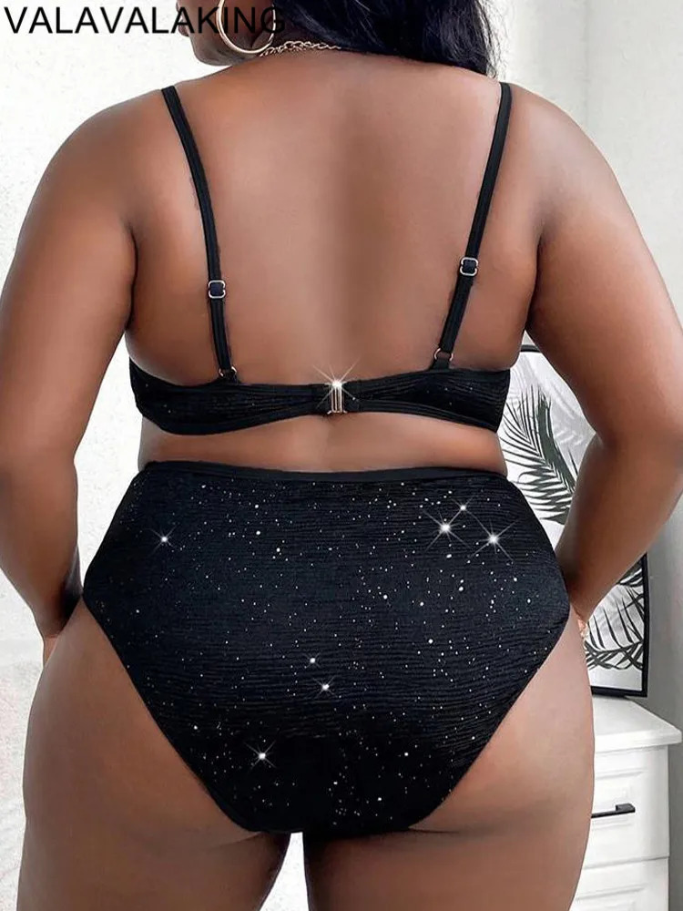 2025 Black 2 Piece Plus Size Bikini Women Strapped Large Swimsuit Sexy Brazilian Swimwear High Waist Chubby Curvy Bathing Suit 250515