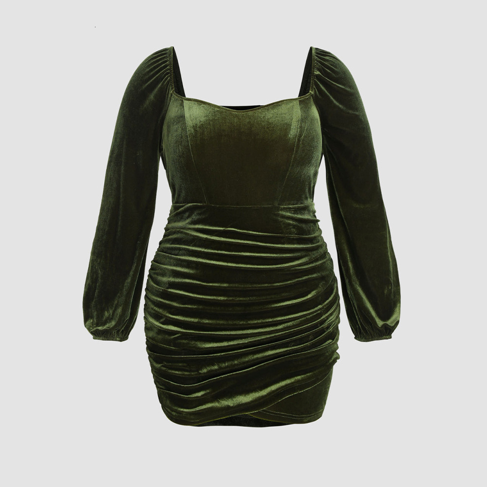 Oversized Womens Instagram Style Sexy Backless Pleated Party Dress Hip Hugging Skirt Long Sleeved Velvet Dress