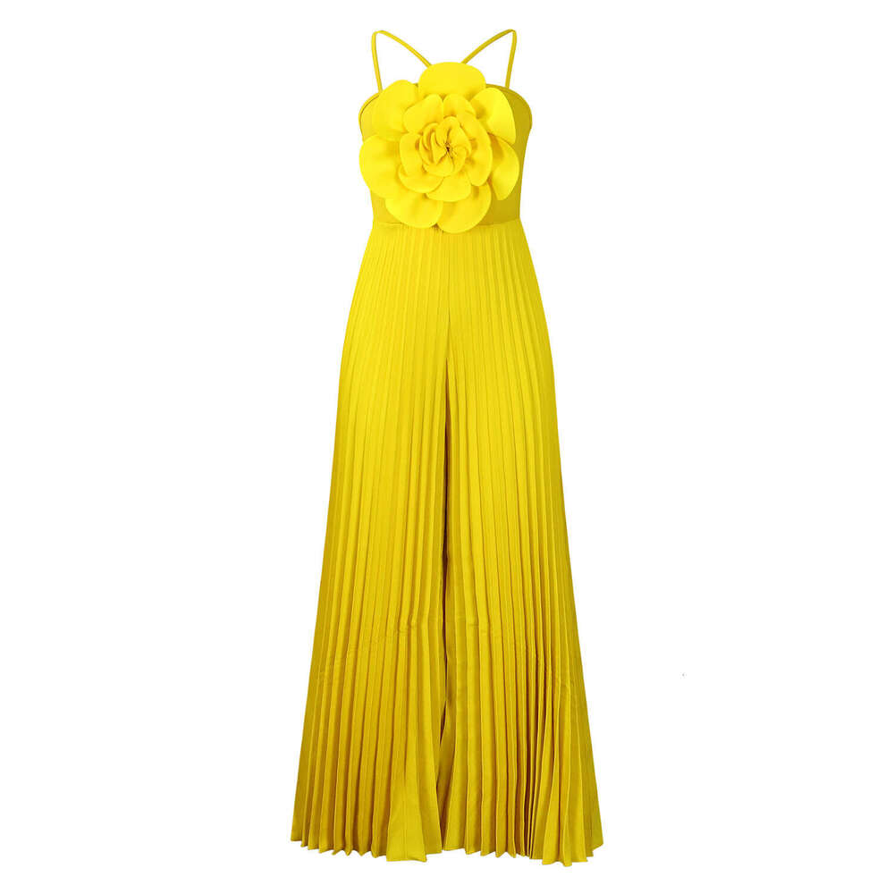Wide Leg Jumpsuit C Women S Summer Hanging Neck Three Dimensional Flower Solid Color Wide Leg Plus Size Jumpsuit