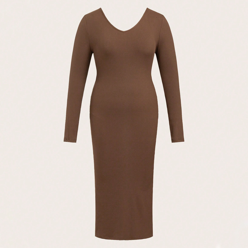 Plus Size Womens Simple Casual Style Dress Autumn and Winter Slim Fit Hip Hugging Mid Length Skirt