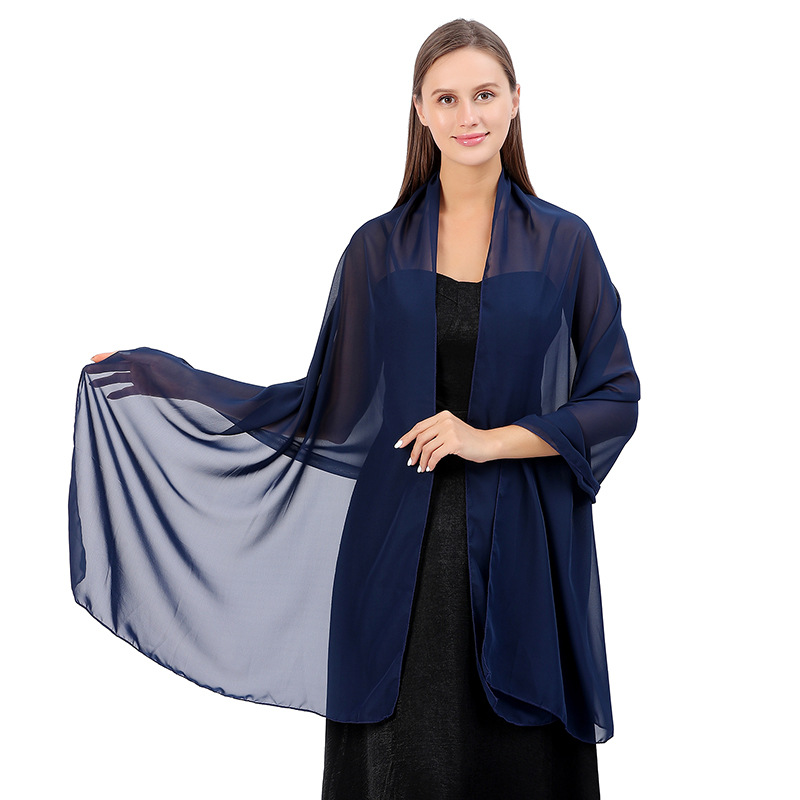 K733 High Quality Pure Color Chiffon Lengthened Shawl Bride Bridesmaids Wedding Dress Prom Party Dinner Shawl Female