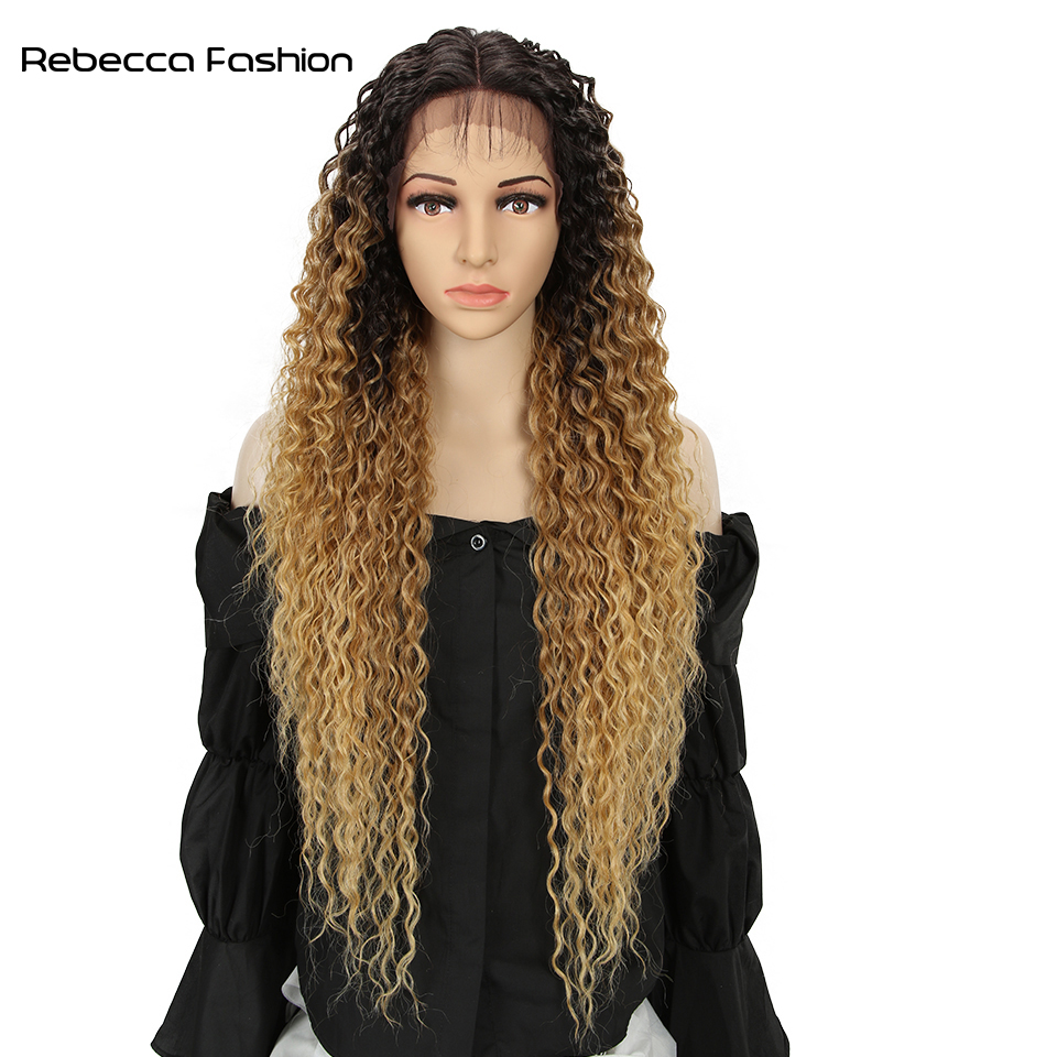 Rebecca Fashion 30 Inch Synthetic Kinky Curly Wigs Omber Blonde Lace Wig High Temperature Fiber Hair For Black Women Cosplay