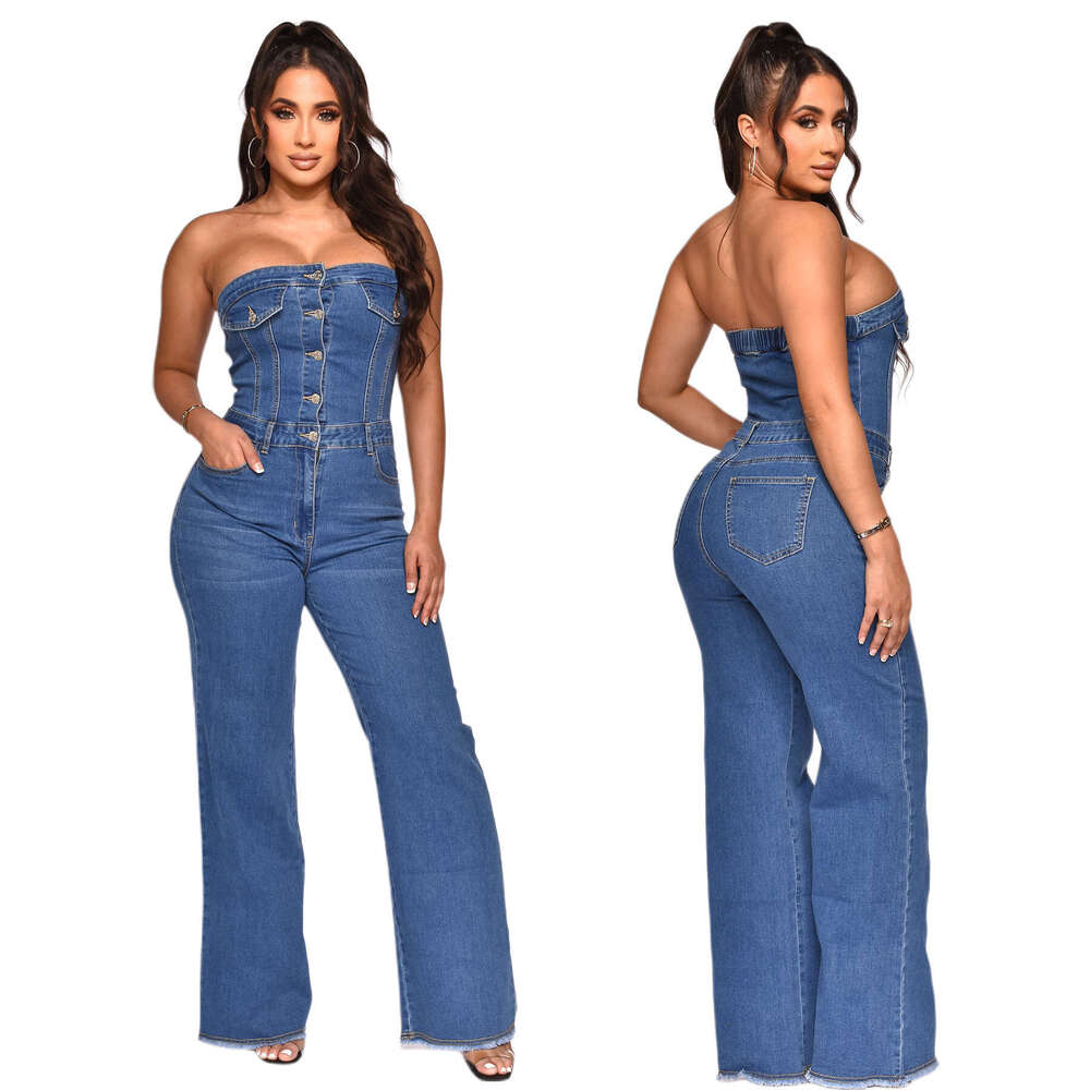 Wide Leg Jumpsuit Women S New Strapless One Shoulder Slim Fit Micro Flared Jumpsuit Jeans