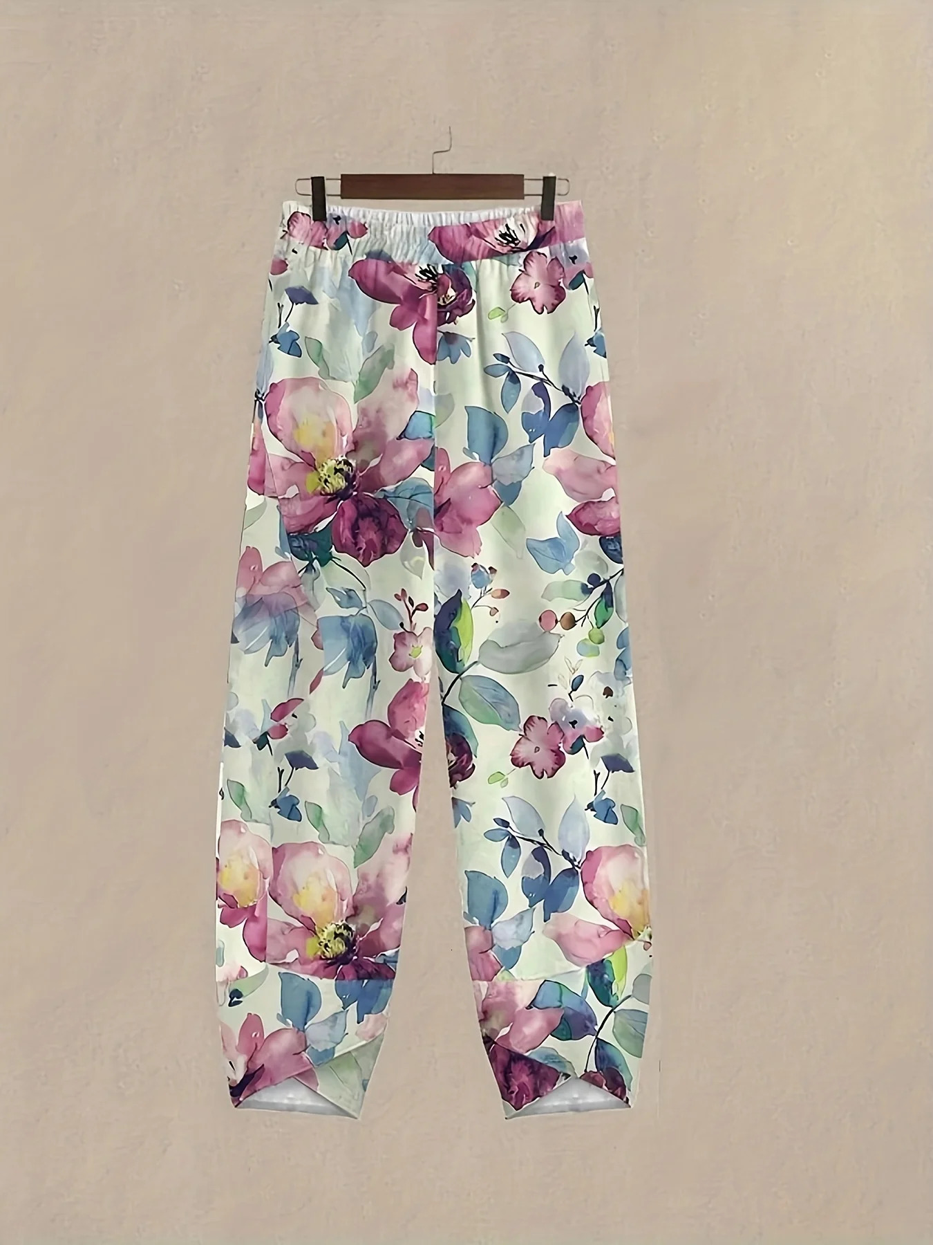 Plus size womens spring summer Chinese fashion simple random flower print shortsleeved top and trousers casual twopiece set 250513Z