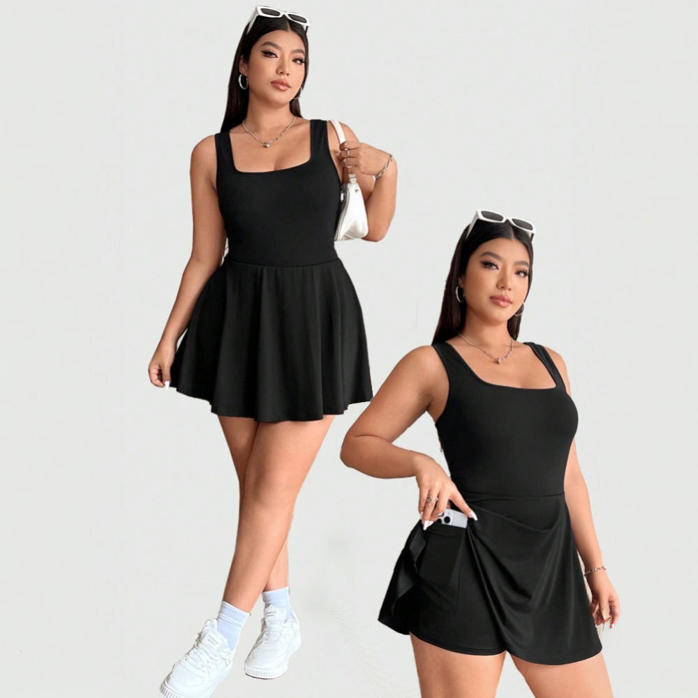 Large Size Womens Simple and Elegant Style Dress for Spring and Summer 2025 New Square Collar Camisole Short Skirt
