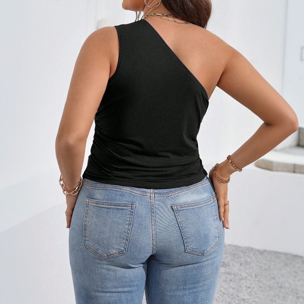 Sexy Slant Neck Off Shoulder T-shirt 2025 Spring/summer New Style Large Womens Slim Fit Top