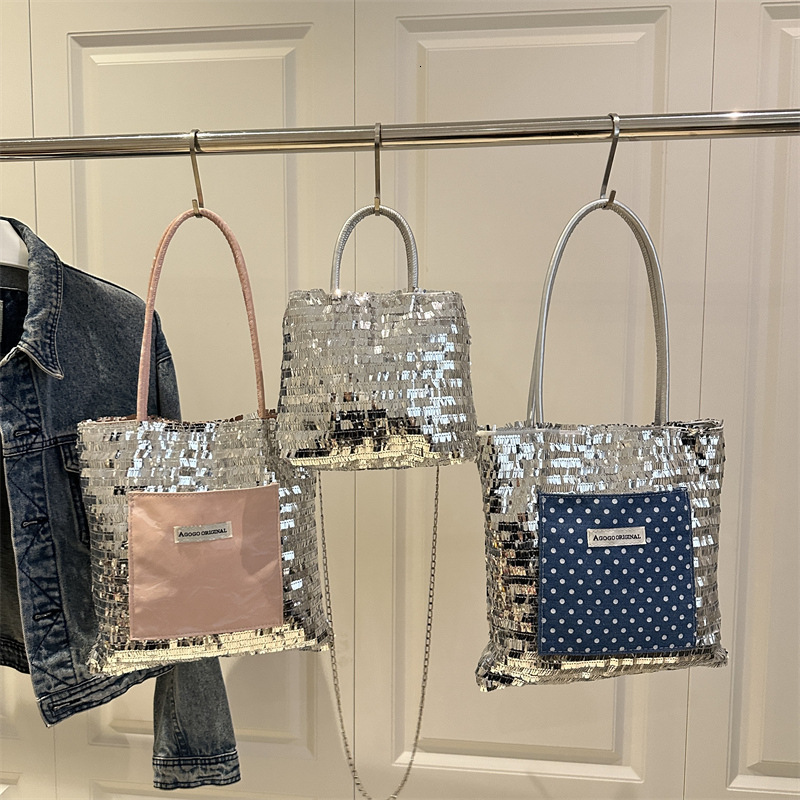 2025S designer spring new handbag temperament sequin commuting large capacity tote women versatile casual personality western-style shoulder bag