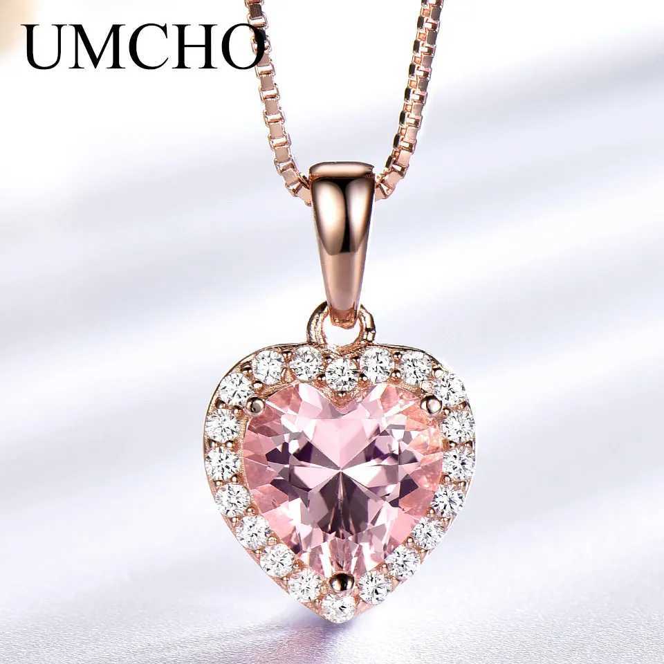 UMCHO Solid Sterling Sier Necklaces Wen Rose Morganite Charm Pendant For Girl Gift Fine Jewelry X250516