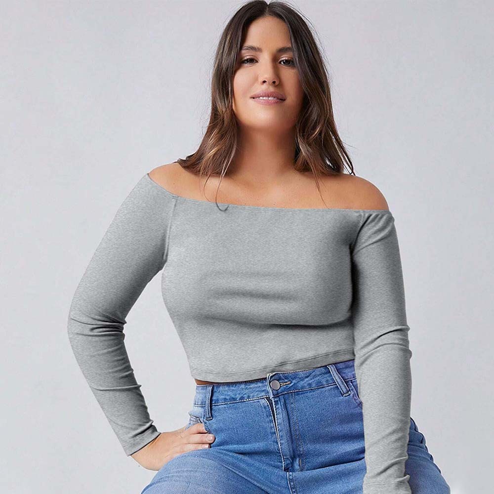 Plus Size Womens Simple Style One Neck T-shirt for Autumn and Winter Slim Fit Inner Layer Long Sleeved Top