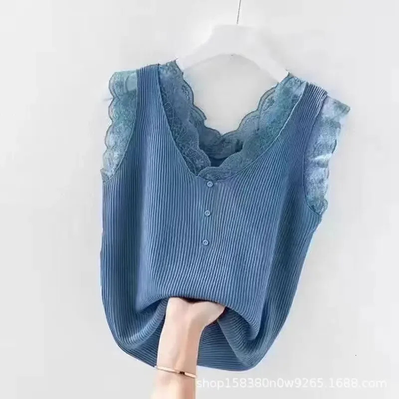 Plus Size Ice Silk Vest Womens Stylish Screw Thread Suit Inner Outer Wear Tanklace Joining Sexy Back Base Layer Top 250514