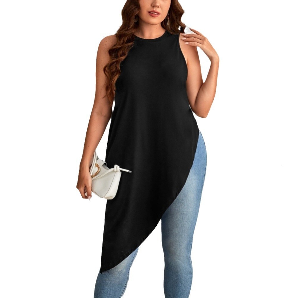 Plus Size Womens Simple and Elegant T-shirt for Spring and Summer 2025 New Mid to Long Style Loose and Slimming