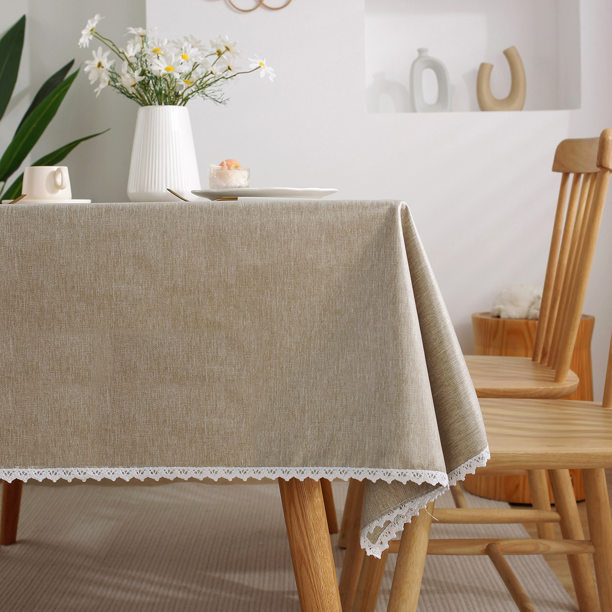 B395 cotton and linen tablecloth waterproof and oil-proof wash-free solid color tablecloth restaurant coffee table tablecloth spot wholesale