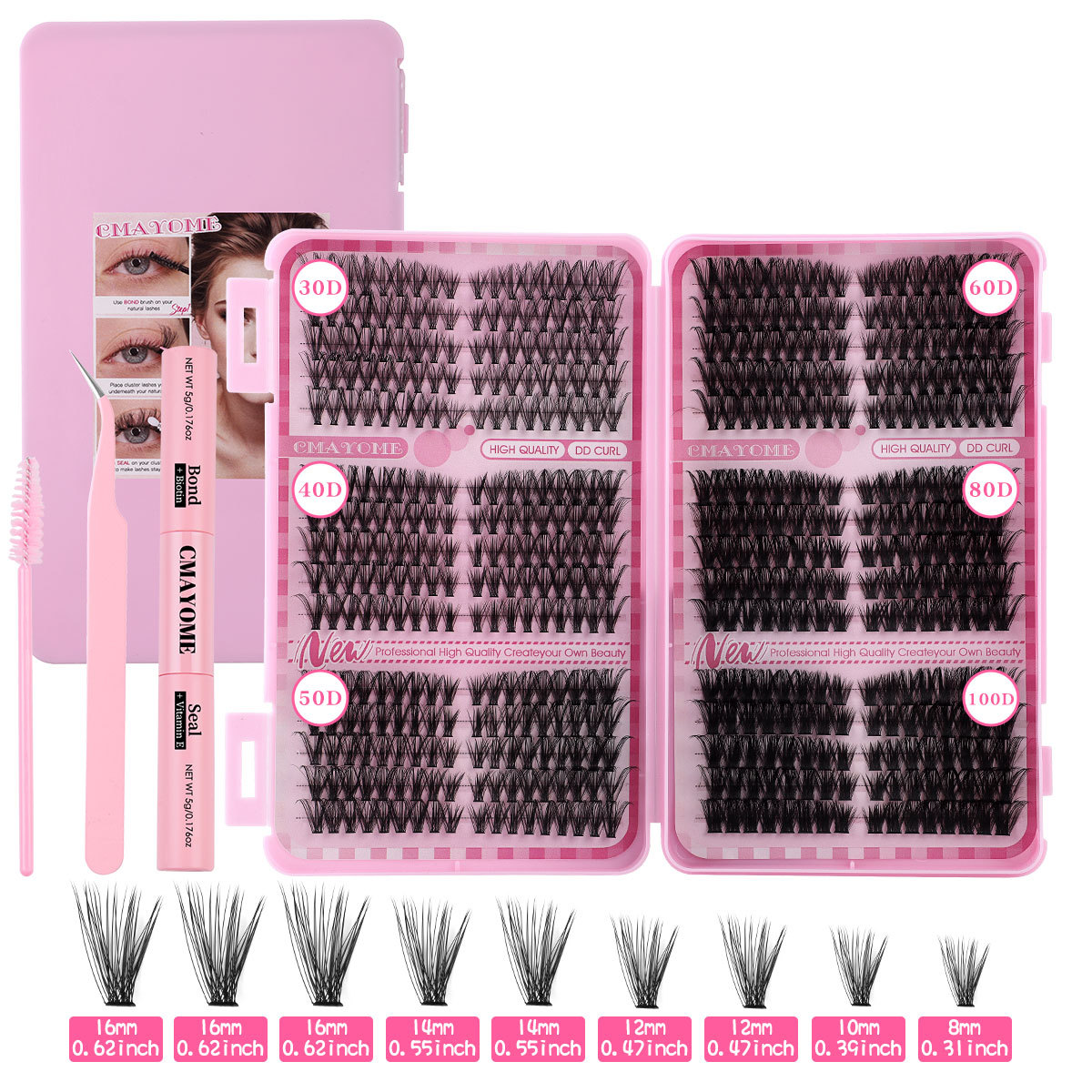 DIY Individual Eyelashes Natural Thick Lash Clusters Kit with Lash Bond & Seal Handmade Reusable DIY Segmented Eyelash Extensions Makeup for Women