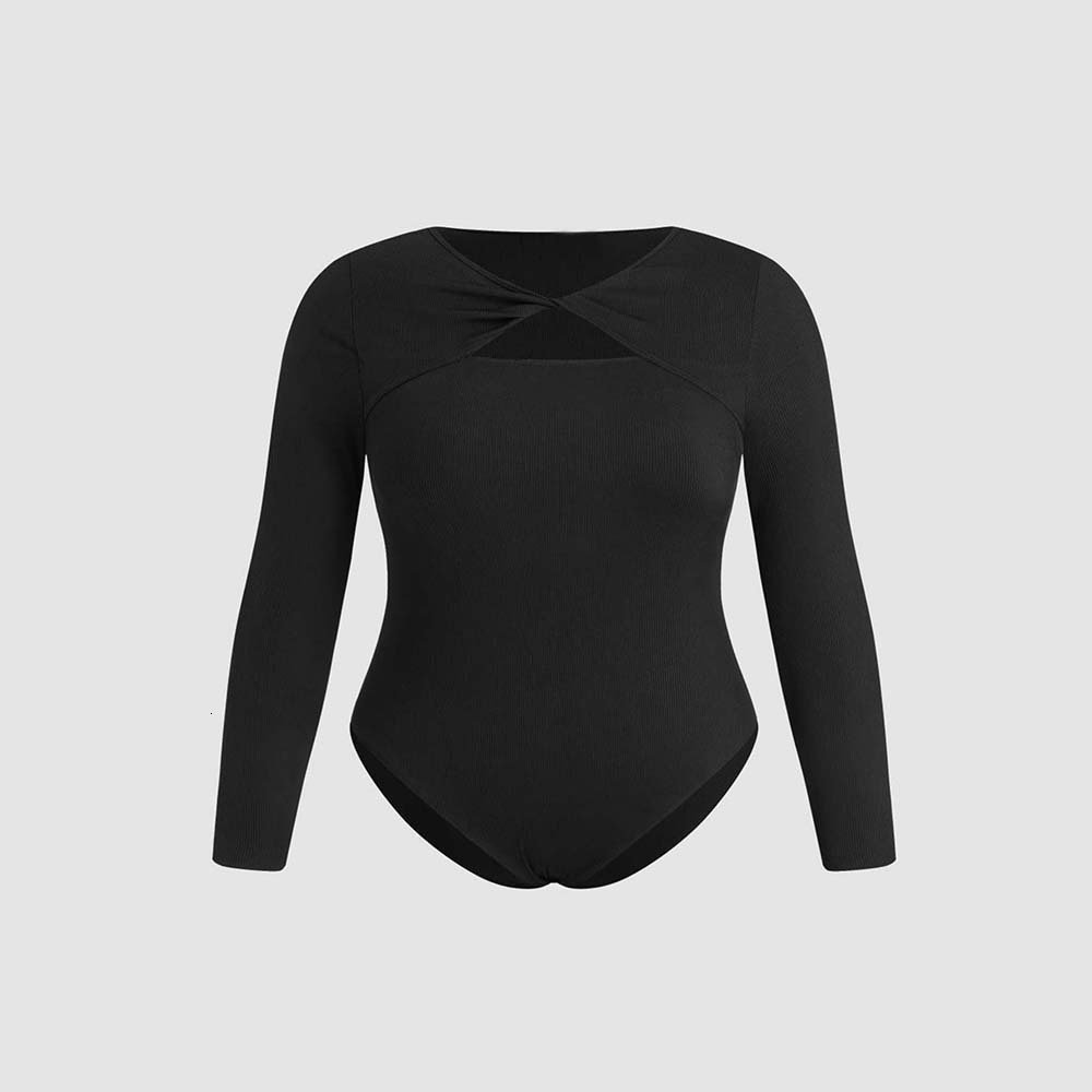 Autumn and Winter New Plus Size Womens Casual Simple Jumpsuit High Waist Slim Fit Long Sleeved Top