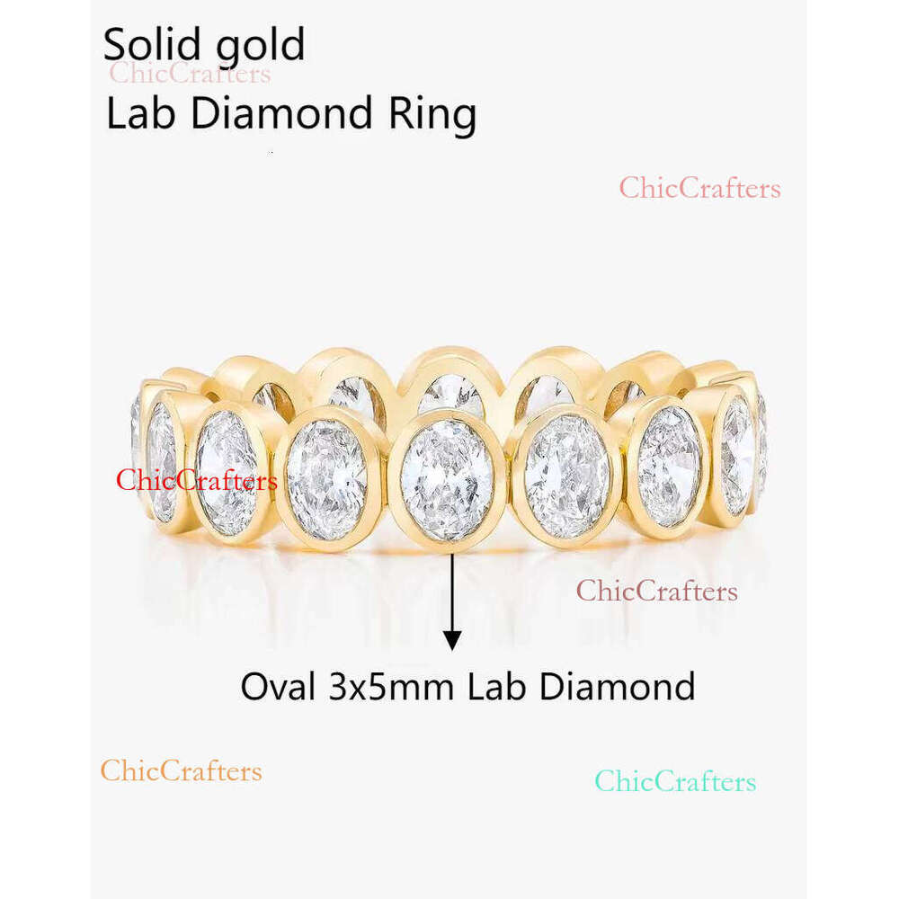 Starsgem Lab Grown Oval Cut CVD HPHT Dia Bezel Setting Eternity 10k 14k Solid Gold Wedding Band Ring
