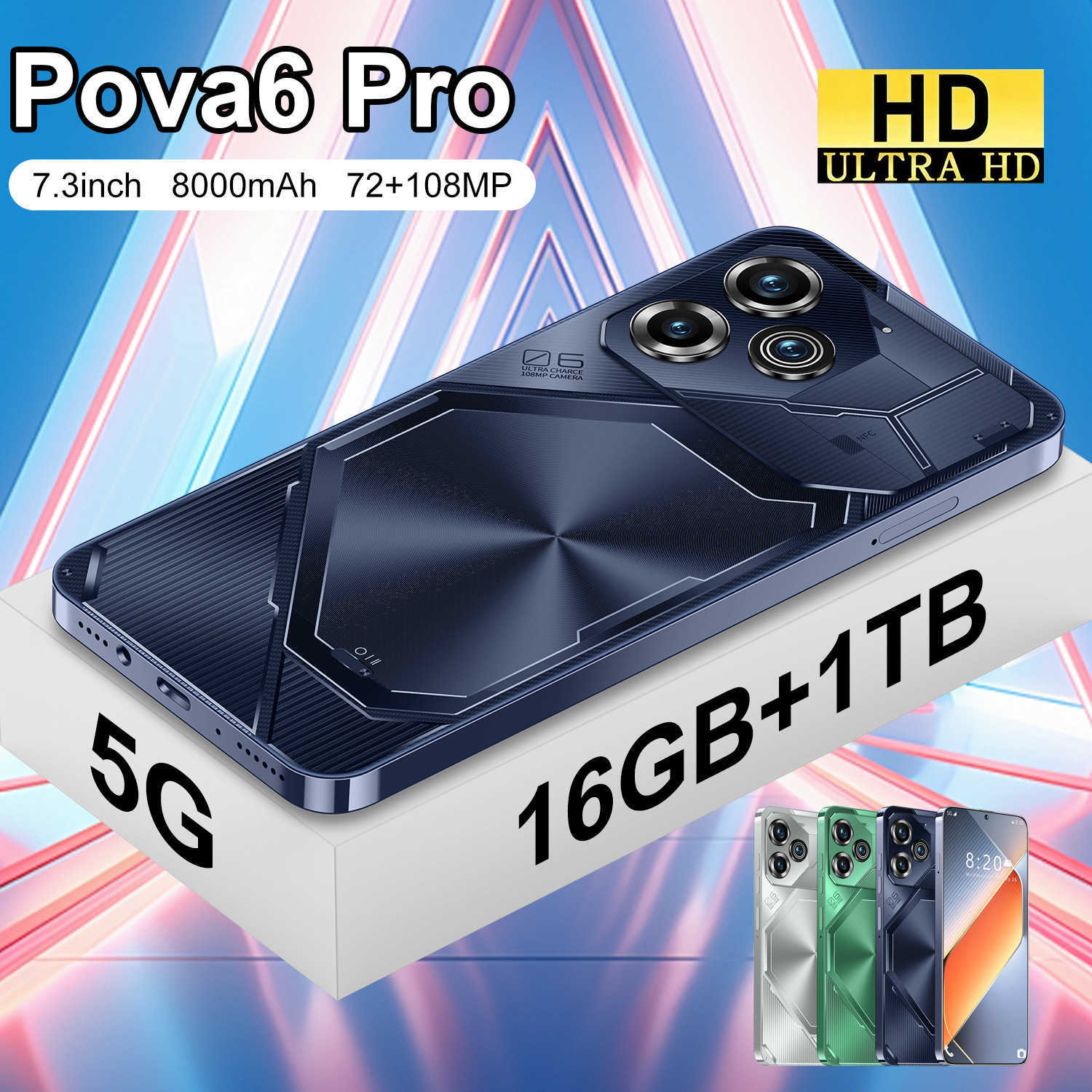 Hot selling Pova6 Pro phone 16+1T Android 8.1 perforated screen cheap smartphone R250516