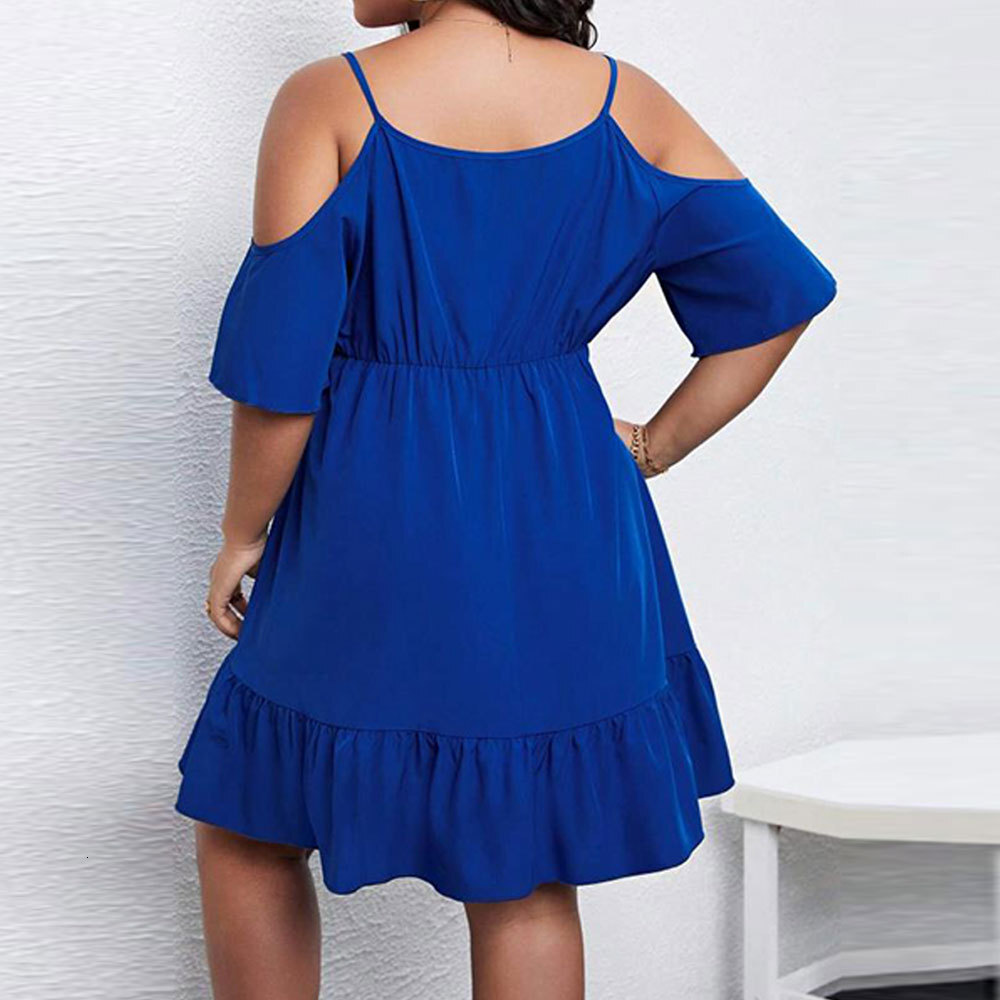 Large Size Womens New Collection Waist Cinching Big Swing Sexy V-neck Off Shoulder Temperament Dress