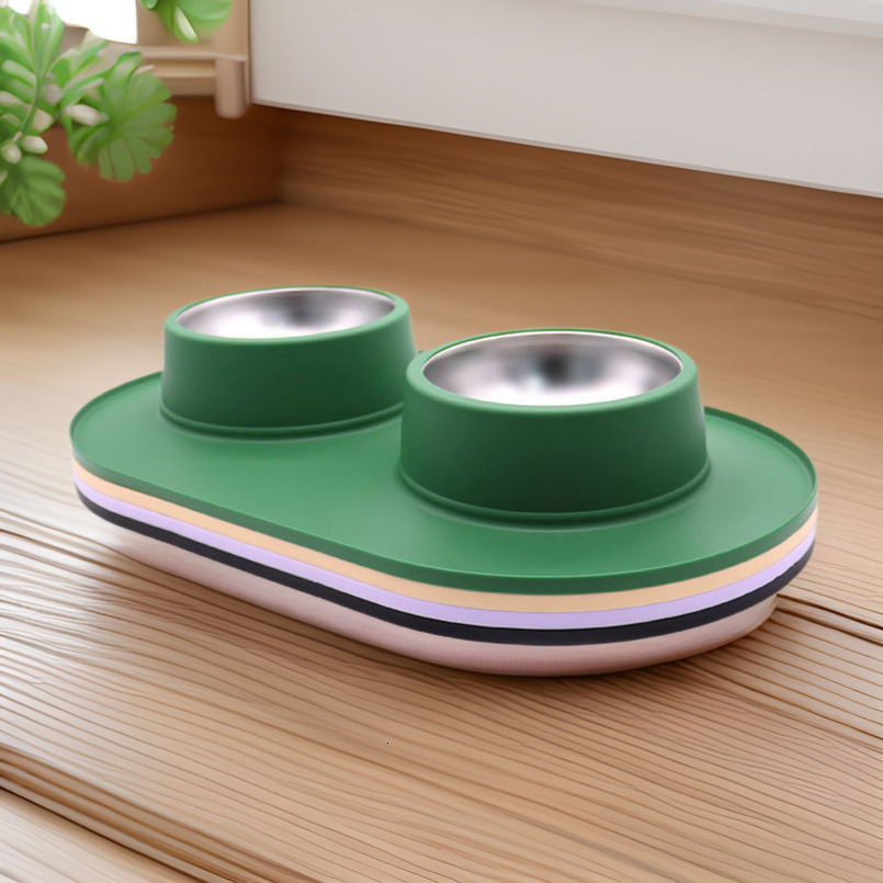 Pet Double 2 Stainless Steel Anti Overturning Basin Drinking Water Rice Dog Food Bowl Supplies