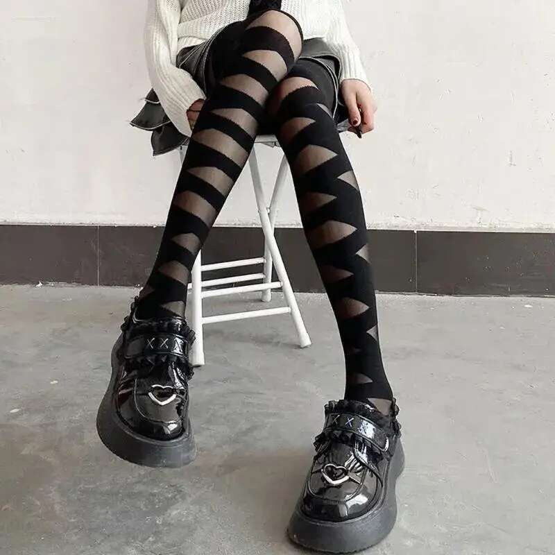 Women Socks Elegant Sexy Cross Glass Silk JK Thin Mesh Pantyhose Stripe Korean Stockings Tights designer bag