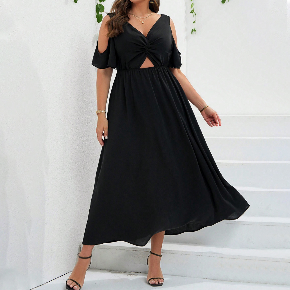 Plus Size Womens Elegant and Stylish Dress Summer New Item with Exposed Navel Design Mid Length Skirt