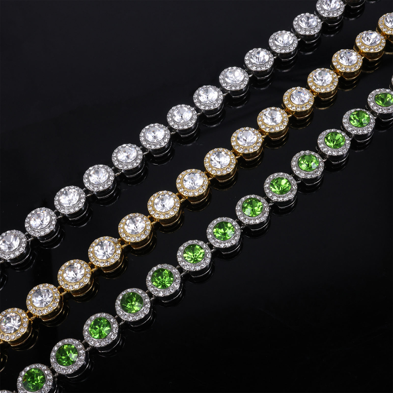 Trendy 12mm Round Rhinestone Cuban Link Necklace for Men & Women, Hip-Hop Style, Gold-Plated with Large Diamonds
