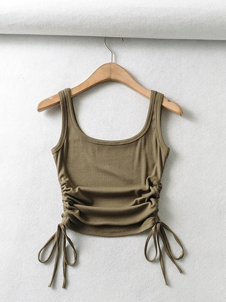 ly arrived girl casual solid color doublesided drawstring vest folding shirt sexy 250506