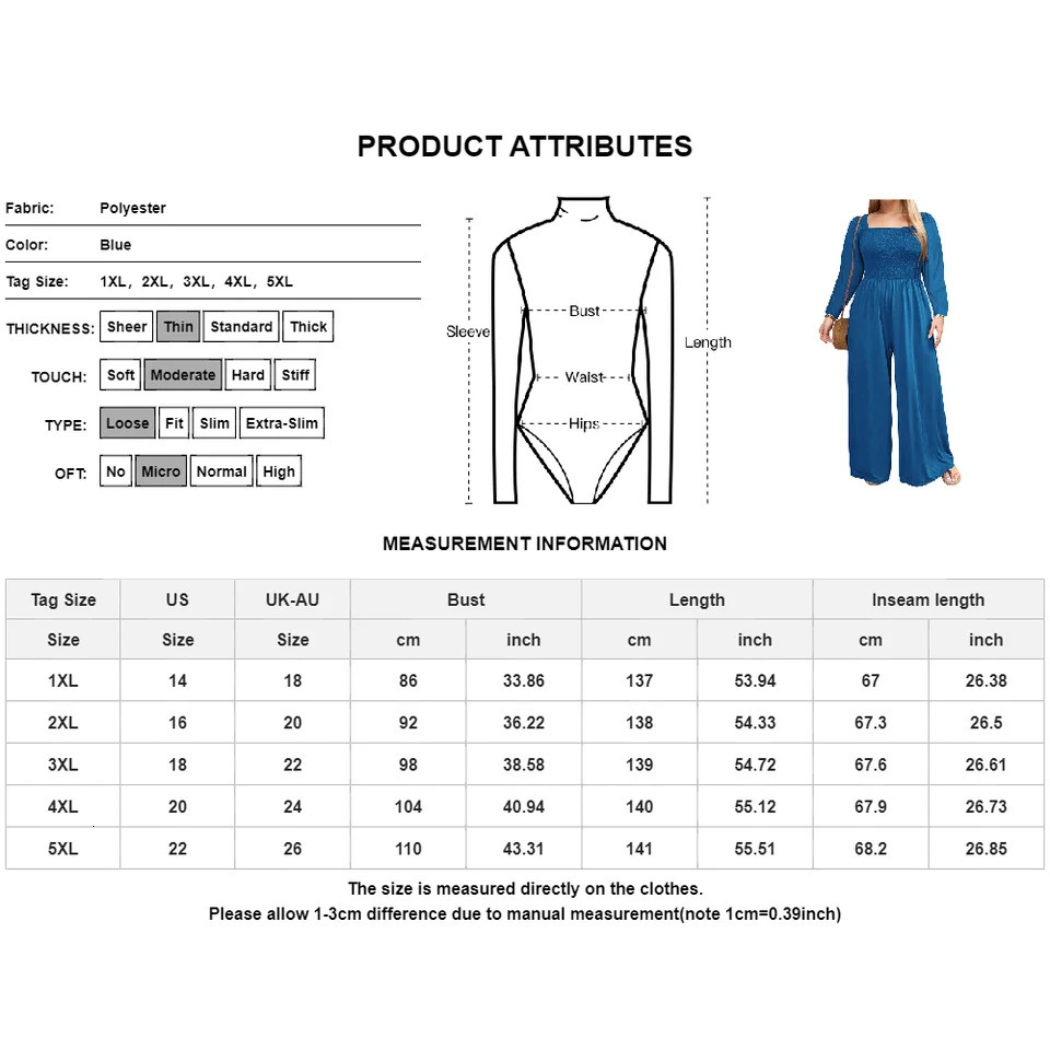 Plus Size Women Wide Leg Pants Jumpsuits Autumn Winter One-piece Long Sleeve Playsuits Jumpsuit Fashion Oversize Femme 250515