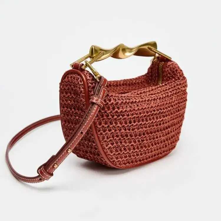 Summer Half-Moon Beach Straw Shoulder Bags Womens Straw Bucket Bag Purse Woven Straw Handbags Casual Tote Crossbody Bag Z250618