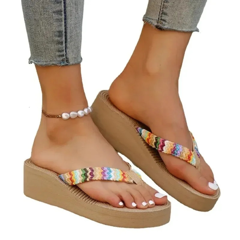 Summer Womens Slippers Wedge Thick Sole Womens Shoes Outdoor Beach Slippers Fashion Flip Flop Bohemian Style Sandals 250614