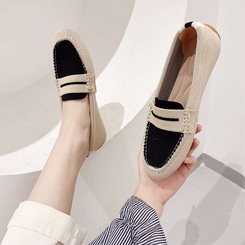 Queen's 2025 new round toe single women, knitted woven leisure and happiness, bean shoes for women