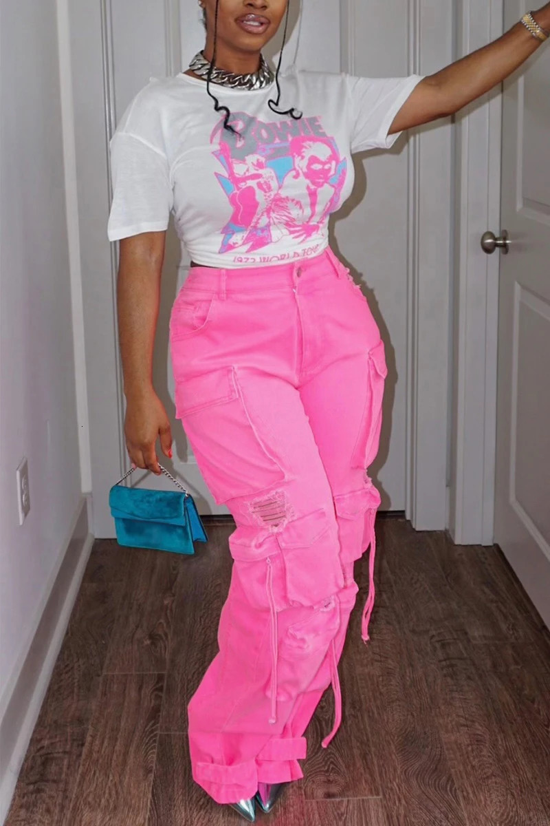 Plus Size Jeans Women Denim Pants Stretch Loose Leggings Y2K Streetwear Stylish Cargo Pants Cool Girl Fashion Bottoms 250515