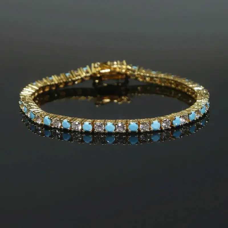 White CZ Blue Turquoises Stone Tennis Chain Choker Necklace For Wen High Quality Fashion Jewelry X250516