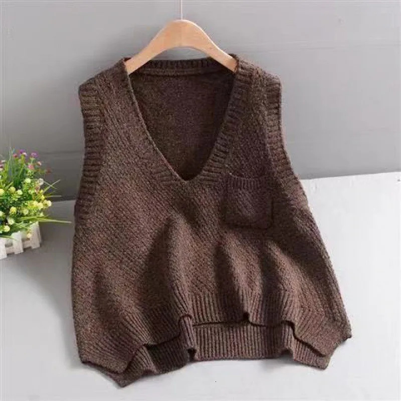 VNeck Knitted Vest Womens Korean Version Pullover Sweater ALine Sleeveless Shoulder Jacket Trend 250506