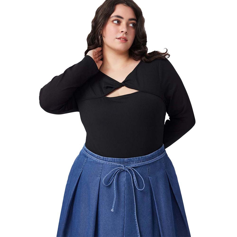 Autumn and Winter New Plus Size Womens Casual Simple Jumpsuit High Waist Slim Fit Long Sleeved Top